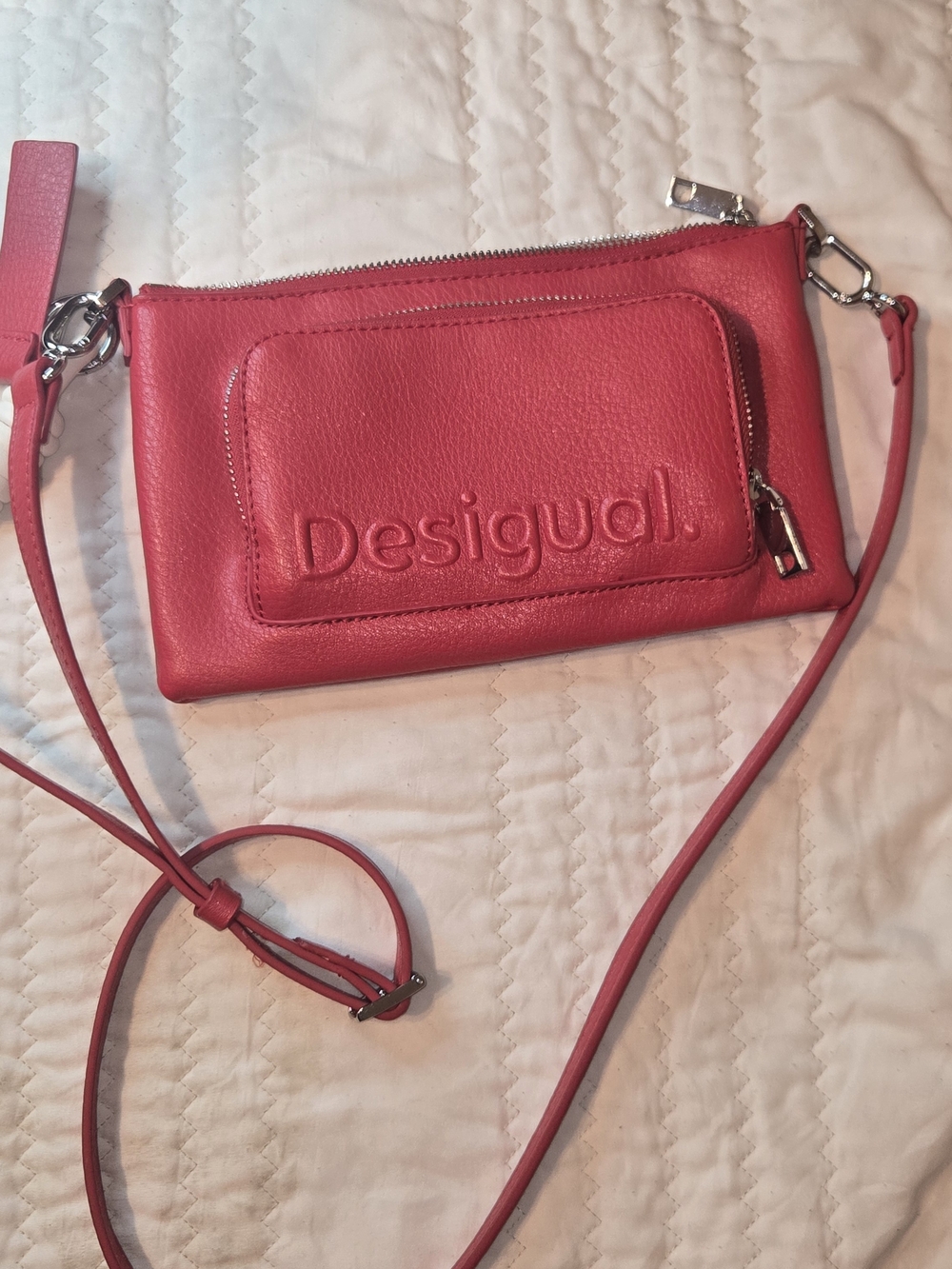 Desigual Red Faux Leather Crossbody Bag with Embossed Logo